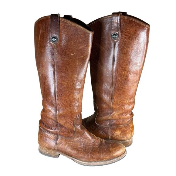Frye Melissa Button Riding Boots Brown Leather Size 8.5 Distressed Classic - Picture 5 of 10